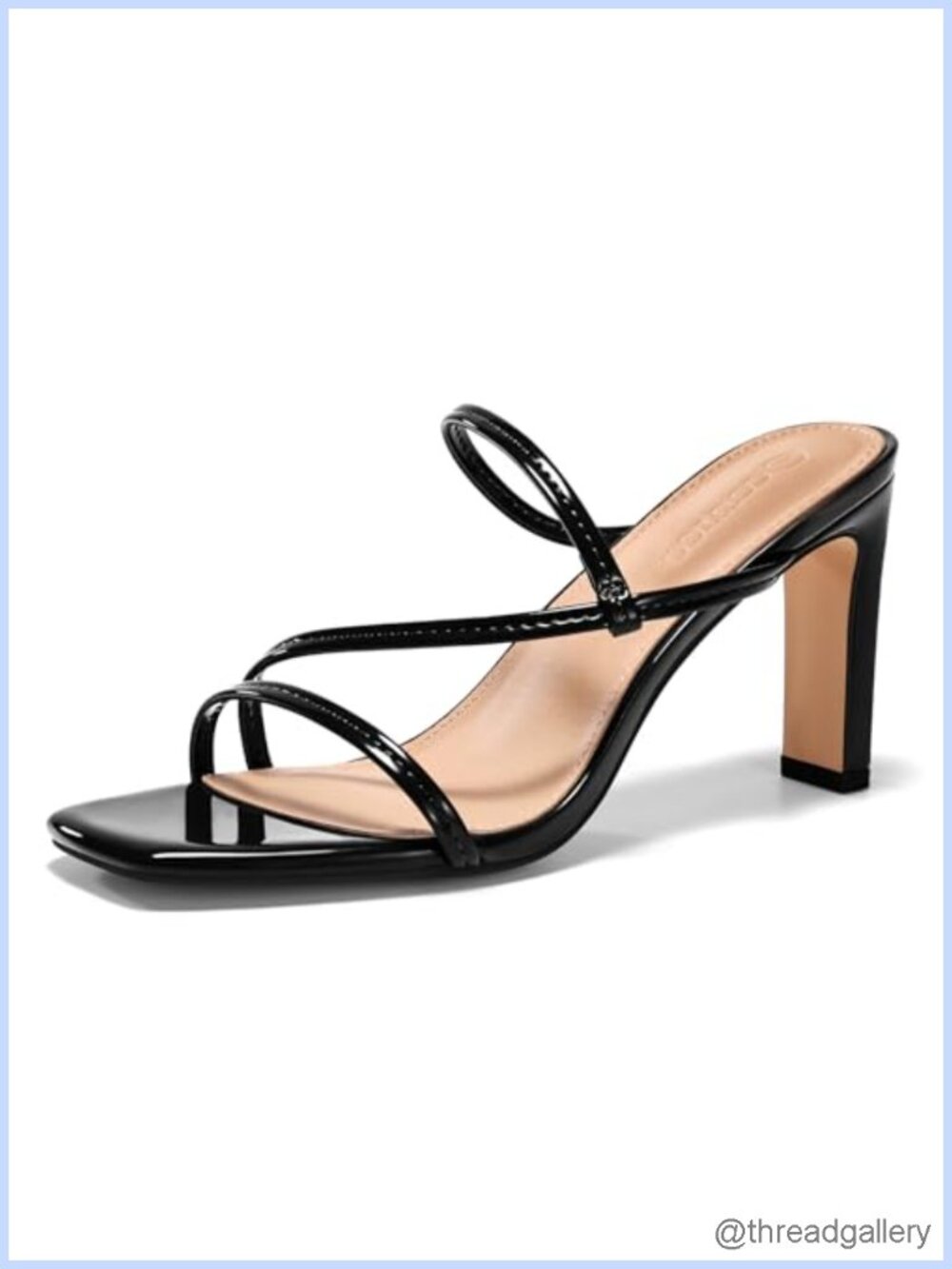Coutgo Womens Strappy Chunky Heel Square Open Toe Slide Sandals Slip On